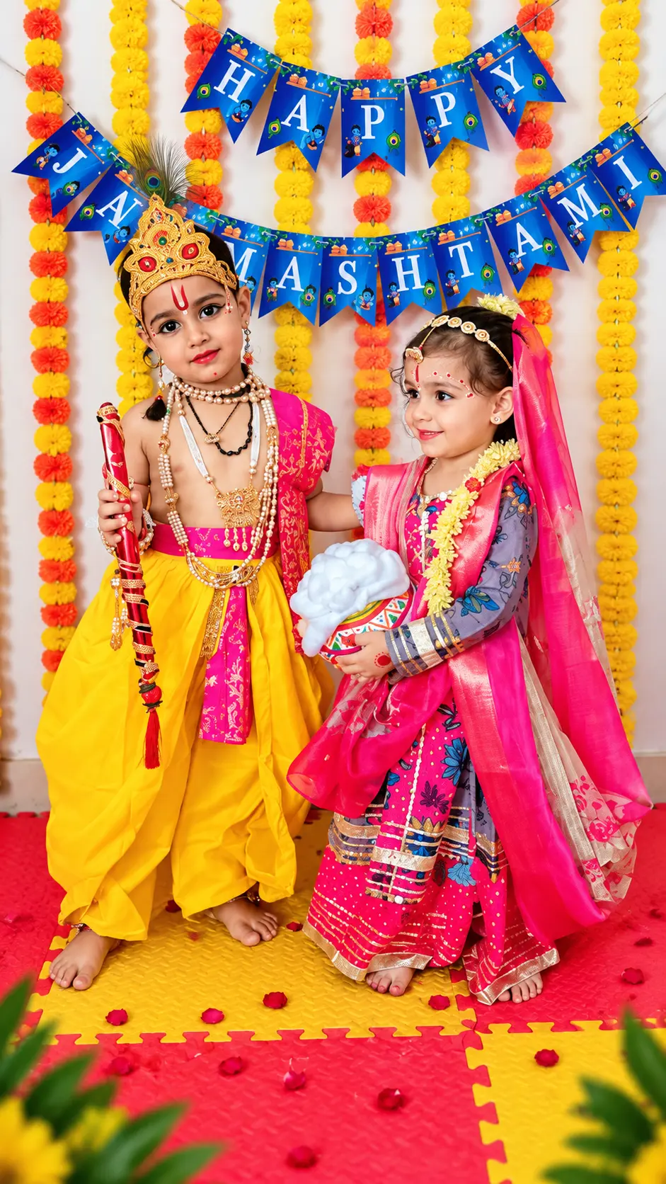 Children celebrating Janmashtami at Delhi Premium School